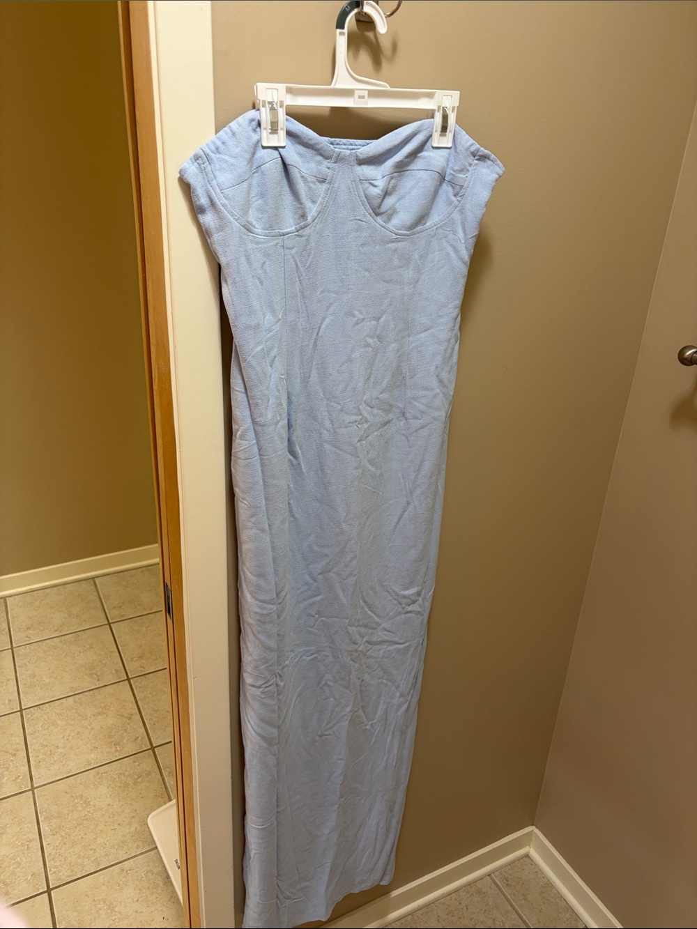 Peppermayo Strapless Pale Blue Maxi Dress with Side Slit (NEW WITH TAGS) - Picture 2 of 3